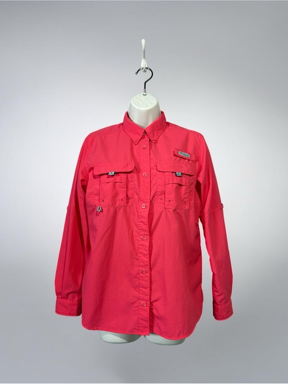 Columbia PFG Fishing Shirt XS Pink Coral Vented Long Sleeve Button Up UV Outdoor